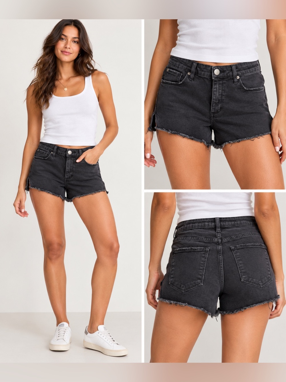 See Thru Soul Black High Rise Distressed Cutoff Denim Shorts Size 30